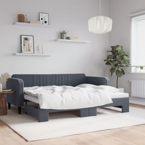 Owoxanthellate Ausziehbares Tagesbett 90x200 Samt Dunkelgrau Schlafsofa mit Rollrost Massivholz Metallrahmen Modernes Design platzsparend für Wohn Schlaf Gästezimmer