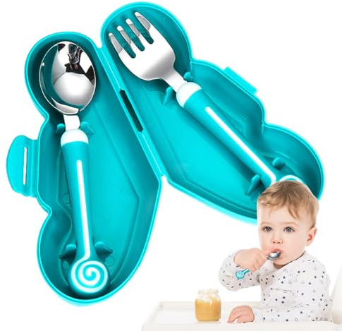 Set di posate per posate ergonomiche con scatola di stoccaggio, set per ciambelle e lollipops | per cucina cena pranzo apprendimento ragazzi