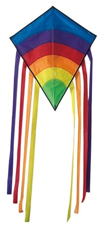 Baoblaze Long-tailed Beach Kite, Rainbow Flying Kite, Single Line, Huge, with String, Foldable for Games And, Blue Head