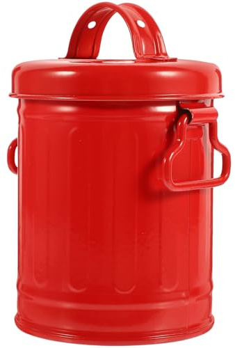 TOYANDONA Poubelle de Bureau en Fer Rouge avec Couvercle, Organisateur de Stylos et Seau de Rangement Compact, Mini Poubelle de Table Multifonction pour Espace de Travail Ordonné
