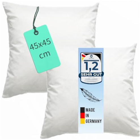 Luxusfeder 2er Sofakissen 45x45 cm Feder Füllung 500g - Bezug 100% Baumwolle - Federkissen - Kissenfüllung - Kisseninlett - Innenkissen - Öko-Tex