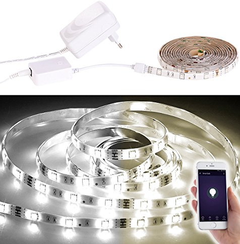 Luminea LED-Bänder WLAN: WLAN-LED-Streifen, weiß, 2 m, Amazon Alexa & Google Assistant komp. (Stripe Set, Glasbodenbeleuchtung, Glaskantenbeleuchtung)