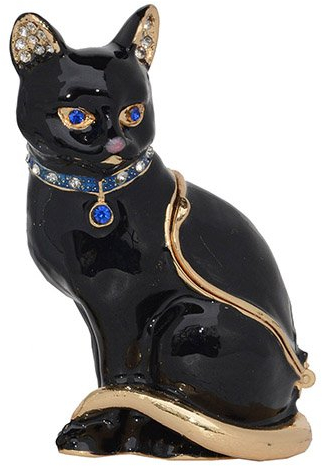 MIXDOM Black Kitty Schmuckkästchen, handbemalt, dekorative Box mit Scharnierdeckel, Ring-Ohrringhalter, Katzenfigur, Sammlerstück