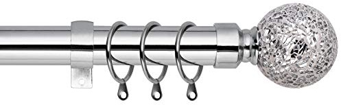 Mosaic Ball Extendable Curtain Pole. Includes Pair Of Superior 60mm Size Finials, Rings, Brackets & Fittings Set. (Chrome, 160cm - 300cm, 63 Inch to 118 Inch)