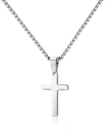 M MOOHAM Stainless Steel Cross Pendant Necklaces for Men Boys Gifts - Mens Boys Cross Chain 16 Inch