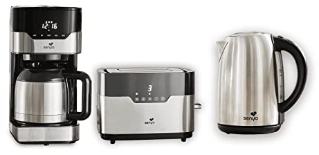 Senya Caffettiera Elettrica Isotermica Programmabile + Touch Toaster con 2 Grandi Fessure + Bollitore Elettrico in Acciaio Inossidabile Set da colazione