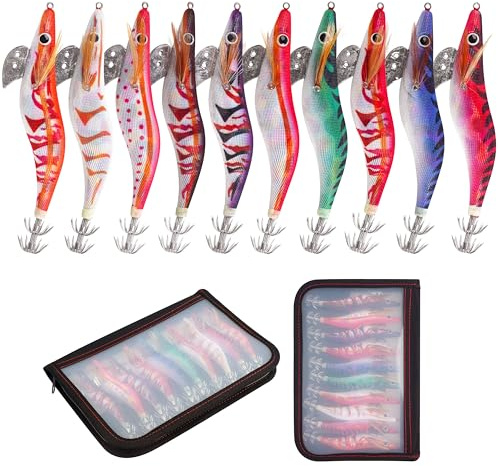 10STK Squid Jig Garnelen Köder Jighaken Salzwasser Angelköder Tihtenfisch Angeln Köder Leuchtender Octopus Kunstköder Set