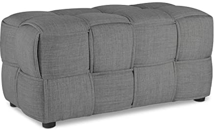 Homestyle4u Polsterhocker Grau 2-Sitzer Sitzbank, 86x43x40 cm | Gepolsterte Hockerbank aus Polyester-Webstoff – kein Aufbau nötig, sofort einsatzbereit