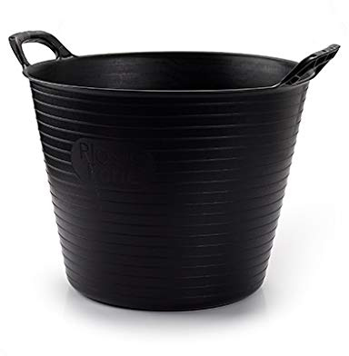 doodle and MOOZE 6x 42 Litre Black Heavy Duty Large Flexi Tub Rubble Container Garden Home Flexible Plastic Storage Bucket (6, Black)