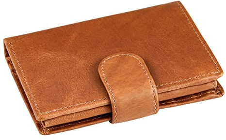 BRASS TACKS Leathercraft Cartera de Cuero Genuino para Hombre Mujer Monedero con Bloqueo RFID Billetera Trifold Multi-Ranuras (Marrón Amarillento)