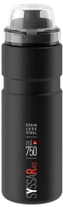 ELITE Bidón Syssa Aluminio Race Negro Mate 750 ml – Botella agua ciclismo resistente sin BPA – Para carretera MTB Gravel E-Bike – Reutilizable sostenible