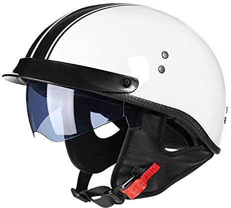 Halbschalenhelm Mit ECE Zulassungiber Brain-Cap Halbschale Jethelm Rollerhelm Scooter-Helm Retro Half Helm mit Built-in Visier für Cruiser Chopper Biker Moped DOT/ECE-Zulassung