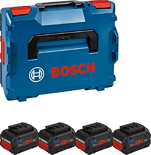 Bosch Professional 18V System Akku ProCORE Set: 4x GBA 18V 5.5Ah (inkl. Einlage für Starter-Sets, in L-BOXX)