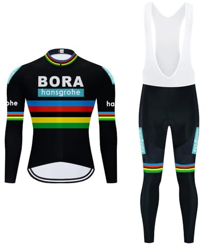 Radtrikot Set Herren Fahrradtrikot, Langarm Set mit 20D-Gel-gepolsterten Langarm Trägerhose Radhose, Atmungsaktiv Elastische Schnell Trocknend Fahrradbekleidung Set für Radfahren MTB