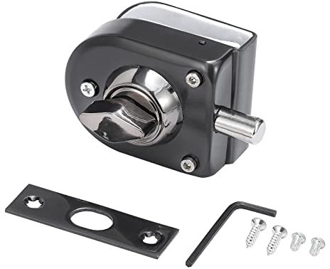 Serratura per porta in vetro senza cornice in acciaio inossidabile 304,blocco a pavimento,chiavistello a terra,serratura di sicurezza,senza fori,adatta per vetro da 10-12mm,finitura nera spazzolata