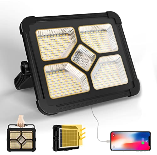 200W Faro LED Portatile, 20600mAh Solare Luce Ricaricabile da Lavoro, 20000 Lumen lampada da Campeggio, Proiettore Ricaricabile per Cantiere, Garage, Emergenza