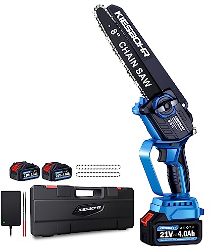 Motosega a Batteria,Mini Motoseghe Elettrica Brushless,8 Pollici Sega a Batteria per Potatura,2 Batterie da 4.0Ah,Lunghezza di Taglio 20 cm per Uso Domestico