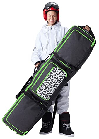 Multifunktions-Einzel-/Doppel-Snowboardtasche mit rollenden Rädern, 3 Aufbewahrungsfächer, tragbare gepolsterte Skitasche, wasserdichte Schneesport-Bretttaschen für Flug-