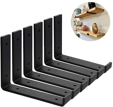 MLOQI Regalhalterung Schwarz,6 Schwimmende Regalhalterung Regalwinkel mit Lippen Industrielle Regal Wandhalterung Wandregal Halter (20 cm)