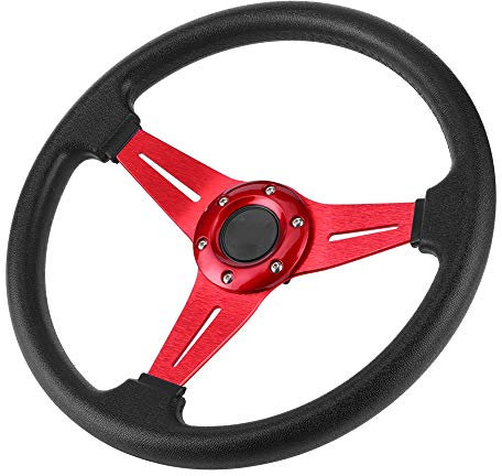 Rennlenkrad, 350 Mm 14 Zoll Driftlenkrad, Universeller Sportlenkradersatz für die Meisten Fahrzeuge (Rot)