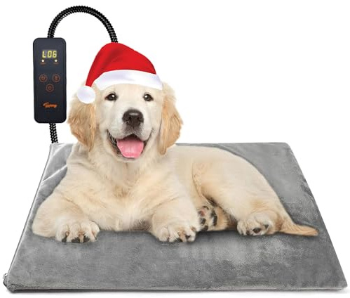 Toozey Chien Chat Tapis Chauffant 60*45cm, Coussin Chauffant électrique pour Animaux avec Couverture Crystal Velvet pour Chats et Chiens de Nouveau-né, de Petite Taille et de Personnes âgées, Gris-M
