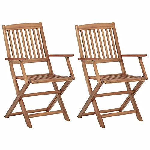 BULANED Klappbare Gartenstühle 2 STK. Gartenmöbel, Balkonstühle, Hochlehner, Balkonmöbel, Bistrostuhl, Garten Stühle, Armlehnenstuhl, Massivholz Akazie