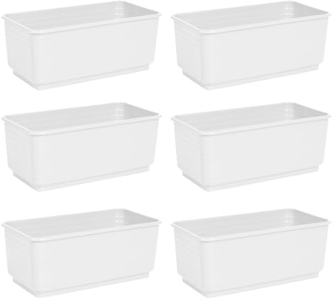 Acan Tradineur - Pack de 6 Jardineras Rectangulares Blancas de plástico 10 x 24,7 x 13 cm, Maceta, macetero, Recipiente para Plantas y Flores, Uso Interior o Exterior, balcón, terraza, hogar