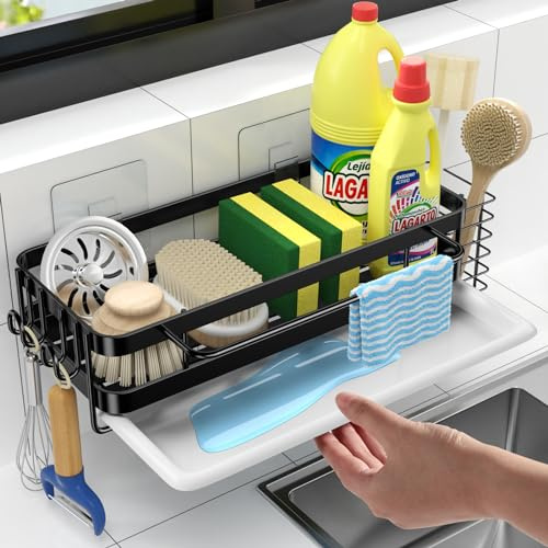 GBLAVM Spülbecken Organizer mit Abtropfschale,Küche Organizer hangend bei Abflusspfanne,Schwammhalter küche,Sink Organizer,Edelstahl Spüle Organizer,Spülbecken Organizer