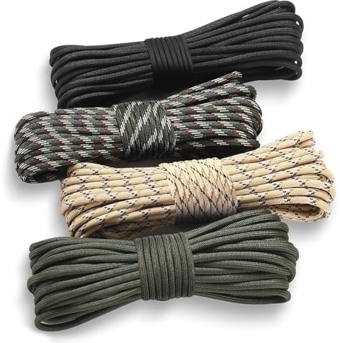 FINEASY 4 Stück 60m Paracord 550 Seil Nylonschnur, Survival Paracord Set 4mm Schnur Rope 7 Kern-Strängen Drachenschnur, Paracord Armband Zubehör Seile, Cord Schnur Reißfest und Langlebig