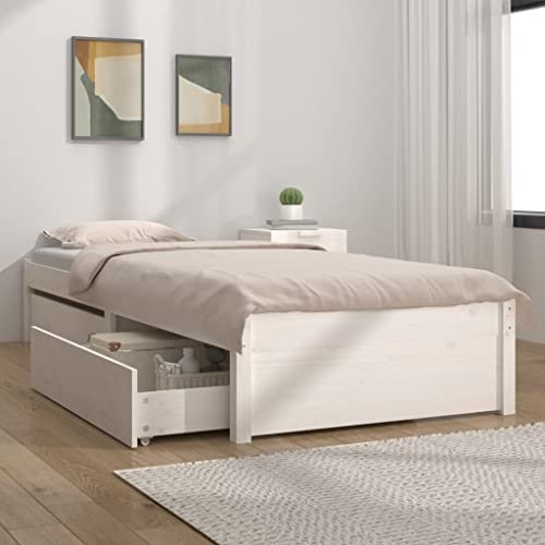 KTHLBRH Bed Frame Jugendbett Stauraumbett Bett mit Schubladen Weiß 90x200 cm