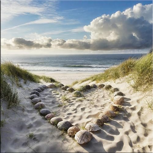 artissimo, Glasbild, 30x30cm, AG5500A, Landschaft/Natur: Herz aus Muscheln, Bild aus Glas, Wandbild Wohnzimmer modern, Strand und Meer, Dünen