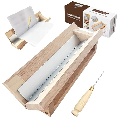Bookbinding Punch Cradle with Aluminum Piercing Guide, with Awl and Ruler, Signature Punch Tool Set for Bookbinding Kit, for Book Crafts, Polished Smooth Surface, Easy to Use