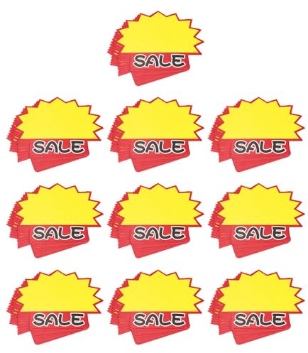 QUARKZMAN Etiquetas de Precio Star Burst [Oferta] Etiquetas de Precio Etiquetas de Precio de Estrella 3.5 x 2.8 Pulgadas Borde Rojo Color Amarillo para Ventas al por Menor 200 Unidades