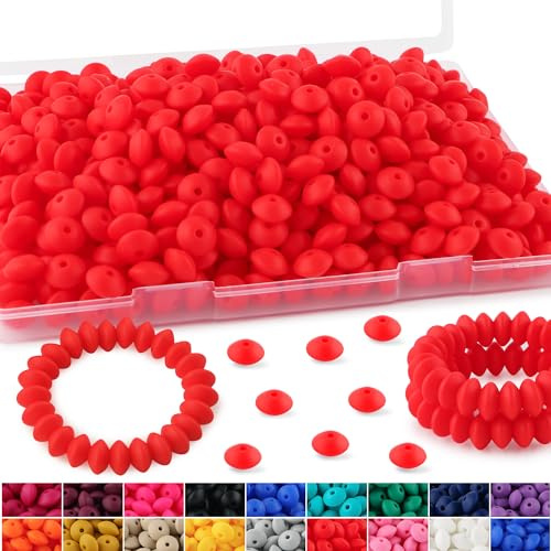 HHCFAST Linsen-Silikonperlen für Stifte, 12 mm Silikon-Abstandshalter für Schlüsselanhängerherstellung, Erdbeerrot, 270 Stück