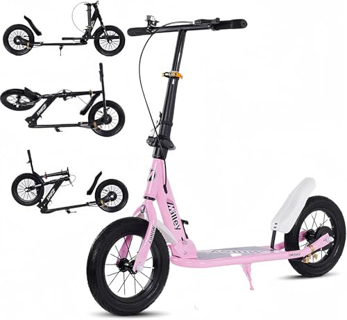 Teenager City Roller Kickscooter 290mm Big Wheel Scooter, Klappbarer Cityroller mit Handbremse und Bremse, Höhenverstellbar, für Kinder C