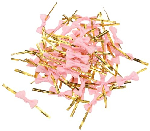 Sourcing Map 100Pcs Pink Metallic Plastic Lock Twist Ties 3.1 Bread Ties