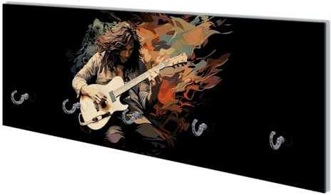 Wallario Wandgarderobe aus Glas in Größe 80 x 30 cm mit Memoboard-Funktion, Motiv: Gitarrensolo | 5 Kleiderhaken zum Aufhängen von Jacken