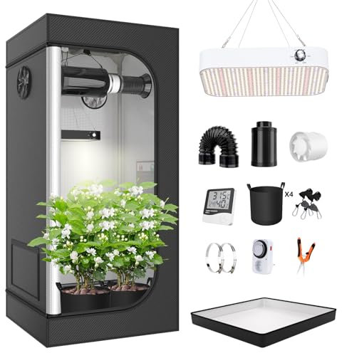 TOPRON Growzelt Komplettset Anbau Set mit 200W LED Vollspektrum Grow Lampe Dimmbar, 70x70x160cm GrowZelt Kit Komplettes Hydroponics Grow Tent Complete Set(70x70x160cm)