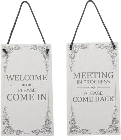 PATIKIL Bienvenue S'il Vous Plaît Entrez Panneau de Porte, PVC Double Face Réunion en Cours S'il Vous Plaît Revenez ornementation pour Bureau, Session, Enregistrement, Blanc, 10 x 5