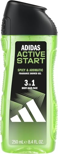 adidas 3in1 Active Start Duschgel für ihn, mit aromatisch-würzigem Duft, 250 ml (Packung mit 5)
