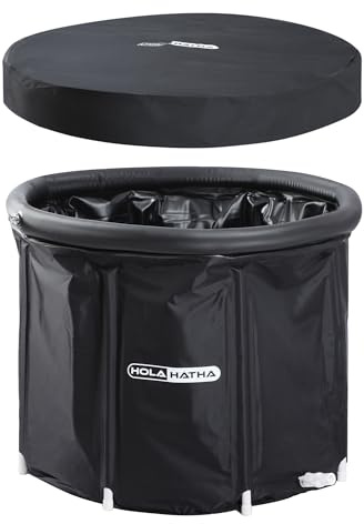 HolaHatha 120 Gal Ice Bath Tub, Portable Hot/Cold Water Plunge for Athletes, Collapsible Round Recovery Tub with Lid & Quick Drain System