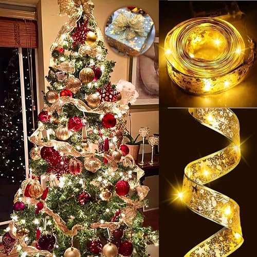 Roomark 10M Weihnachtsband Lichter mit 100 LED, Weihnachtabaum Lichter für Halloween Weihnachten Neujahr Hochzeit Party Dekorationen, Warm Lichter Batteriebetrieben (Nicht Enthalten)