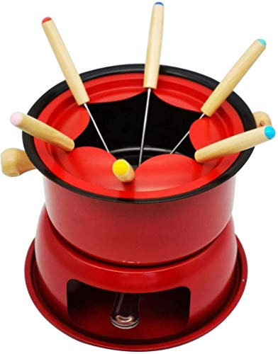 YXUANYZNB Juego de fondue de chocolate con 6 tenedores, multifuncional, acero al carbono, olla para derretir helado, olla caliente, ideal para queso, chocolate, carne, fondue color rojo