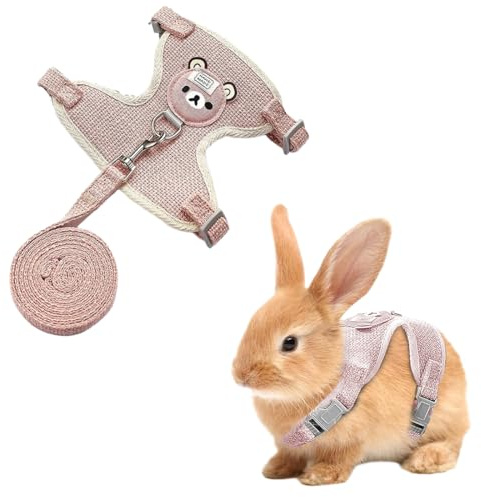 NJCXOLA correa para conejo enano, accesorios para conejos, arneses, collares y correas para animales pequeños, juguetes con correa, arnés para conejo enano, correa ajustable(Rosa S)