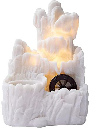 fontana da tavolo Fontana a cascata in pietra bianca in resina for decorazioni for l'home office Caratteristica dell'acqua for interni con luci a LED - 13,9 H decorazioni per la camera da letto