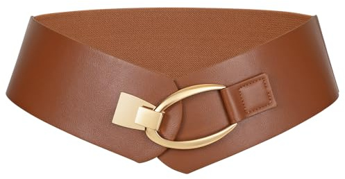 LEACOOLKEY Breiter elastischer modischer Gürtel mit goldener Schnalle für Kleider Dickes Taillenband Damen
