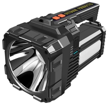 UUE LED Taschenlampe, 1800LM Handscheinwerfer, Campingleuchte mit 6 Modi Dimmfunktion, vierstufiger Leistungsanzeige, USB-C/Solar-Ladung Aufladbar Handlampe, 4500mah Akku, Wasserdicht für Camping