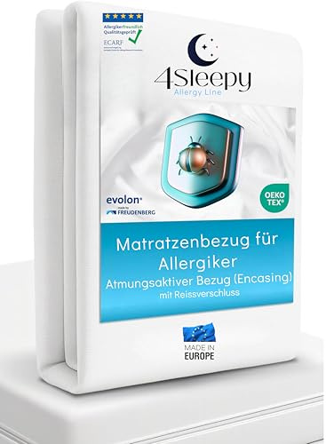 4Sleepy Matratzenbezug für Allergiker - Milbenbezug Matratze 180x200 - waschbarer Matratzenschutz - Anti Milben Encasing, bis 28 cm Höhe [180x200x(25-28)]