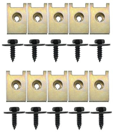 Bumper Clips Car Accessories, Mudguard Clip Screw Nut Clip Kit Sheet Metal Nuts Mounting Clips for Wheel Arch Cover, Underbody Fender Underrun Protection Screw U Type Screws, 10 Sets