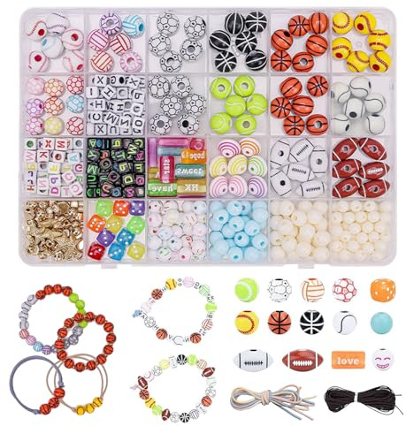 Xolear 328 Piezas de Cuentas de Pelotas Deportivas, Bolas para Pulseras Temática Deportiva, Incluye Pelotas de Fútbol Americano, Béisbol y Baloncesto, Puede para Pulseras, Collares y Joyería